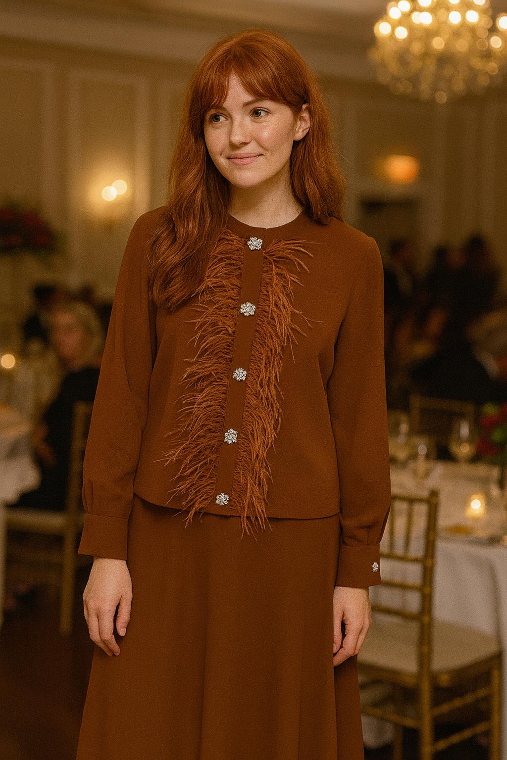 Elegant Two-Piece Set with Feather Detail