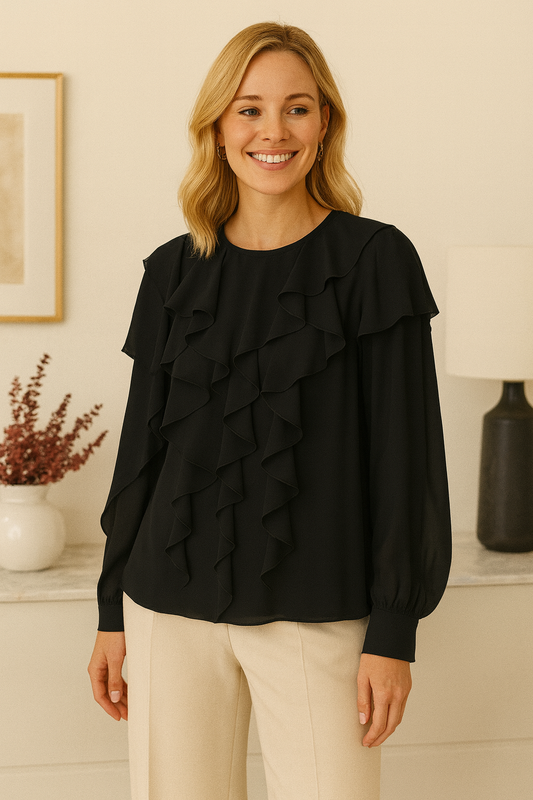 Black ruffled blouse (Touche brand)