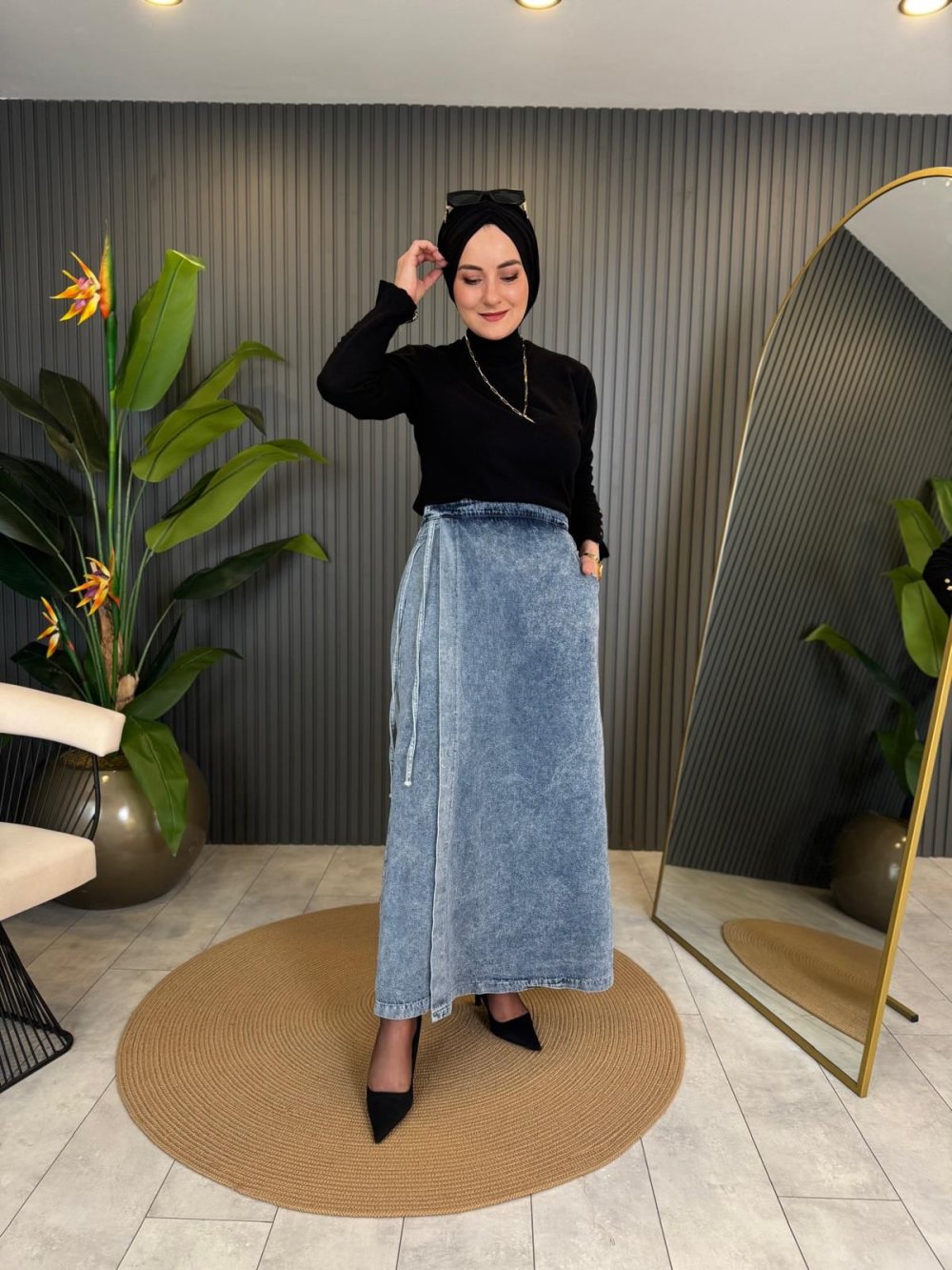 Blue Tapered Denim Skirt