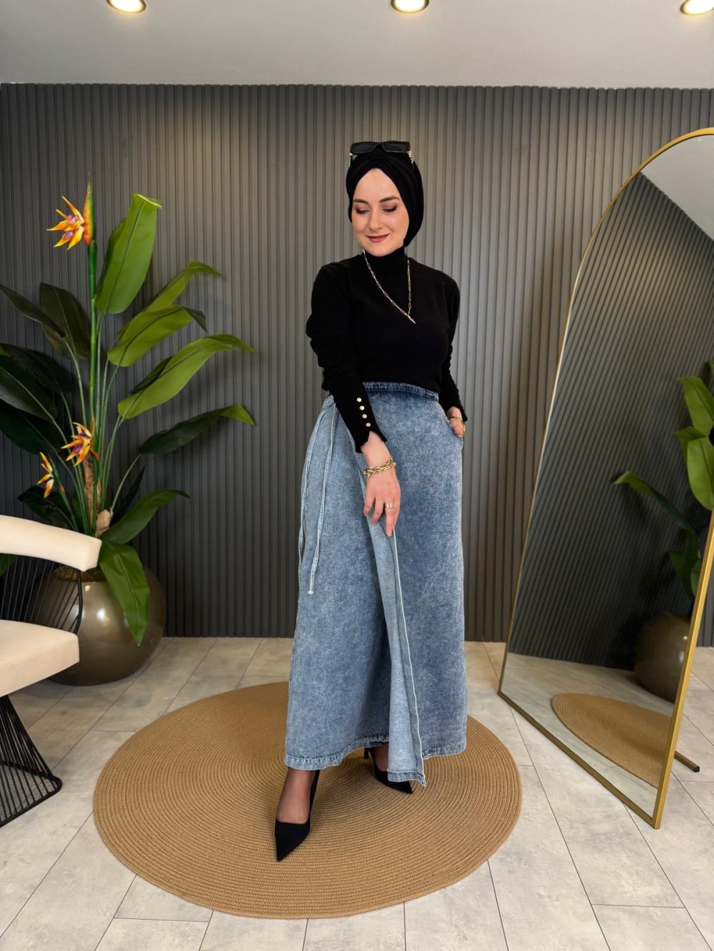 Blue Tapered Denim Skirt