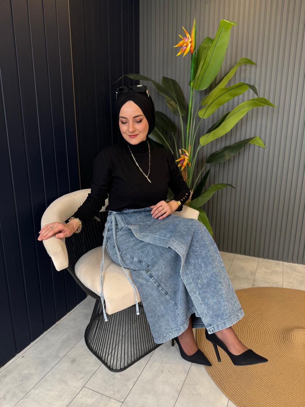 Blue Tapered Denim Skirt