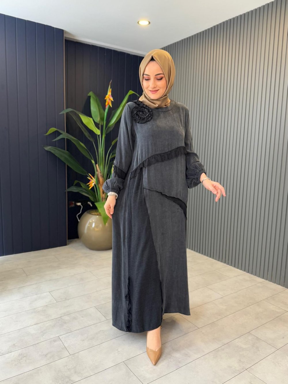 Lace Trimmed Dress Black