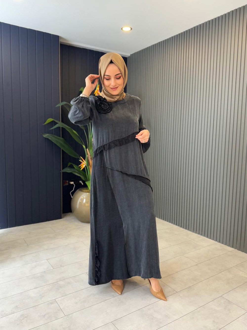 Lace Trimmed Dress Black