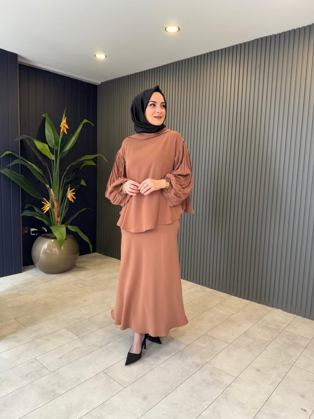 Brown Skirted Lamarca Diagonal Set Brown