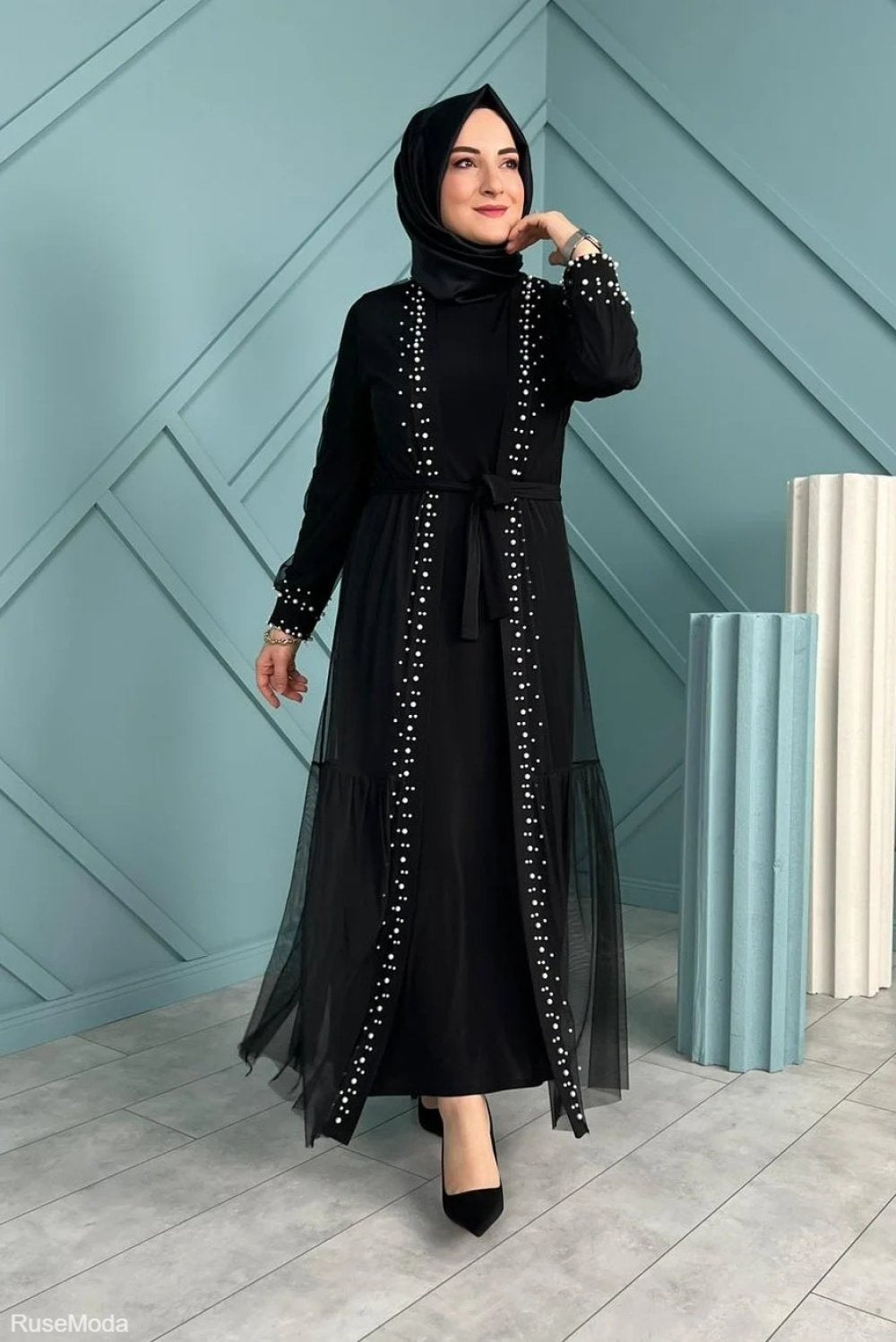 Detailed Pearl Dress Black Black