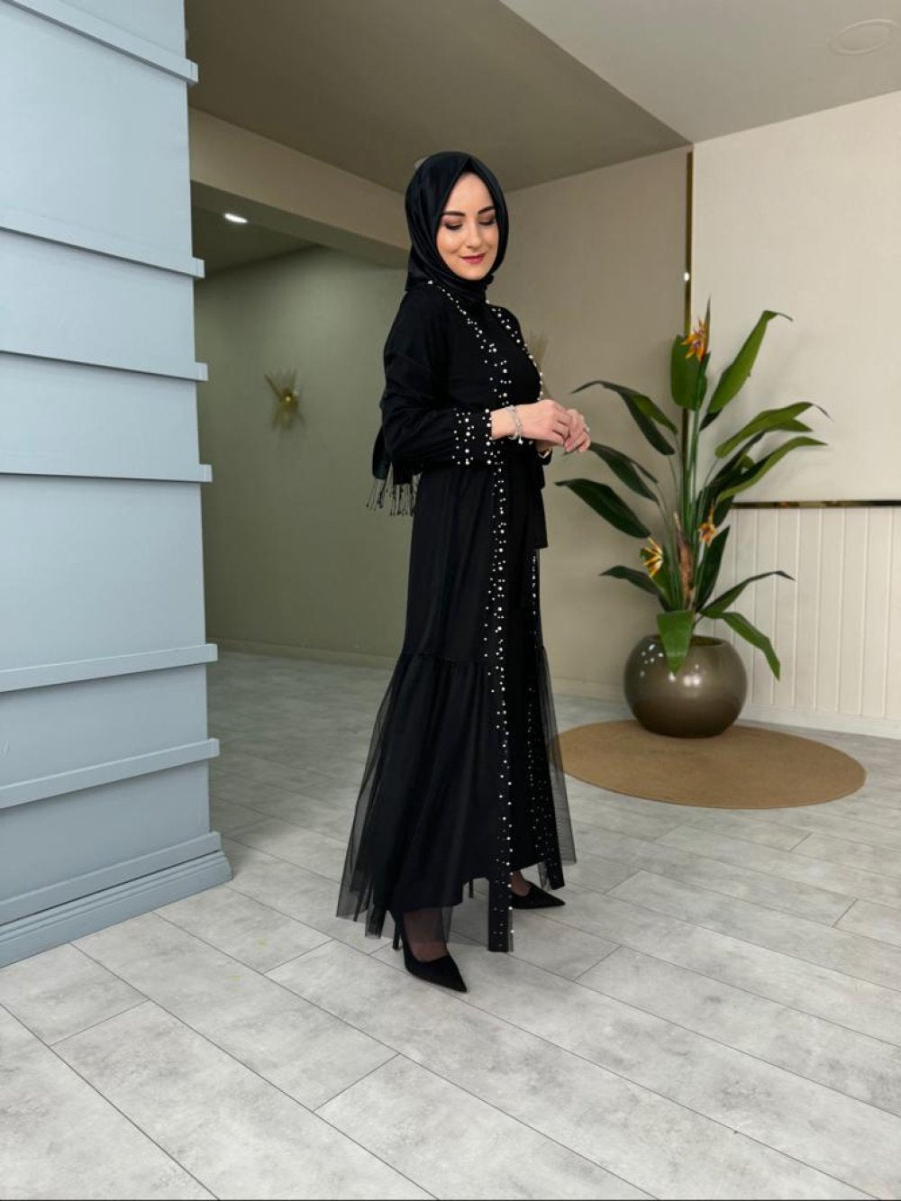 Detailed Pearl Dress Black Black