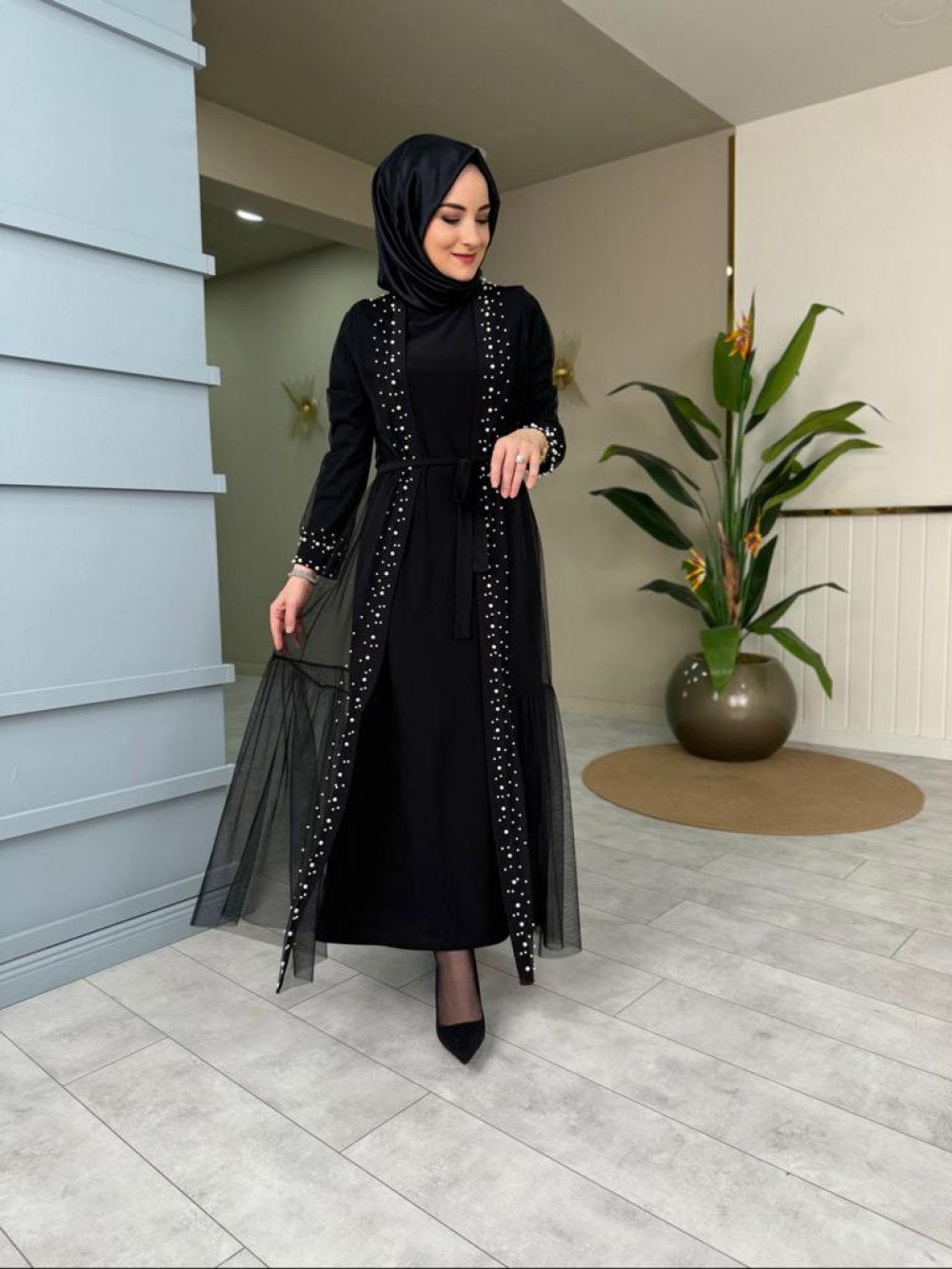 Detailed Pearl Dress Black Black