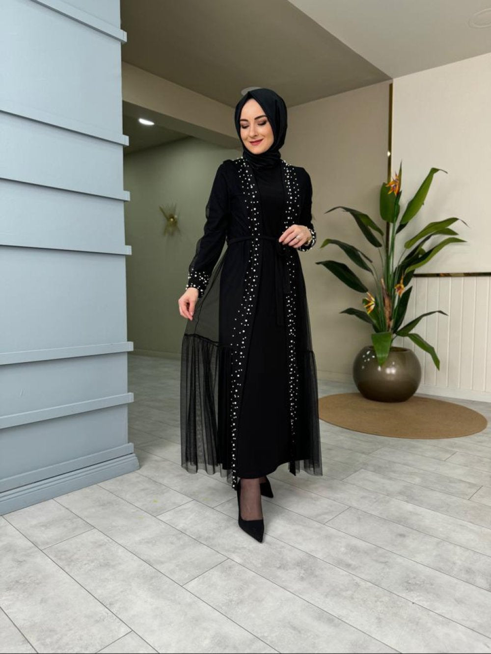 Detailed Pearl Dress Black Black