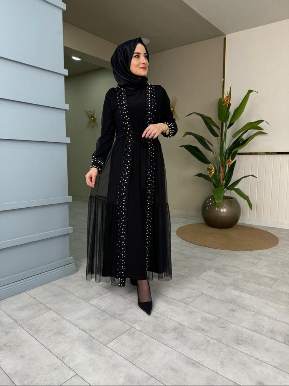 Detailed Pearl Dress Black Black