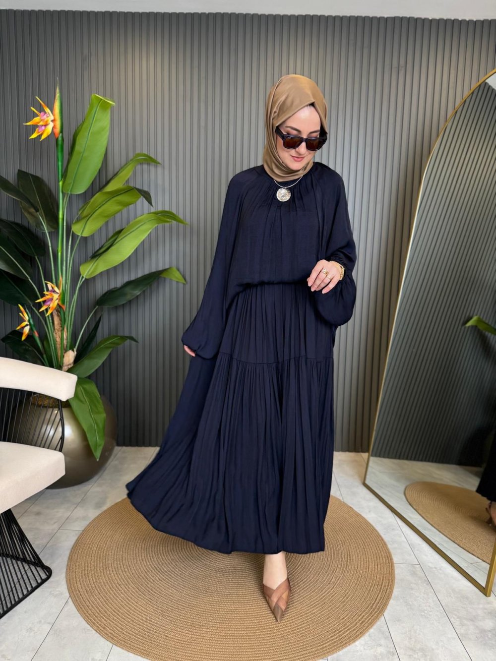 Silk Skirt Set Navy Blue
