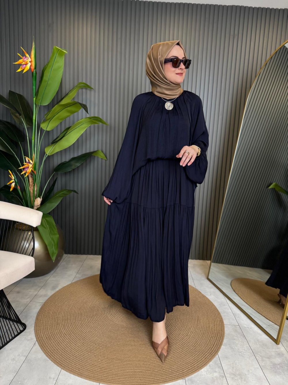 Silk Skirt Set Navy Blue