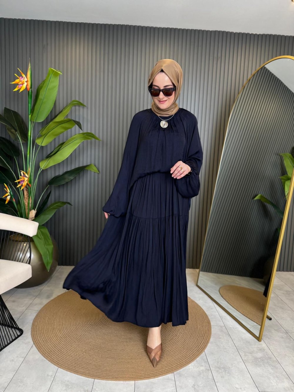 Silk Skirt Set Navy Blue