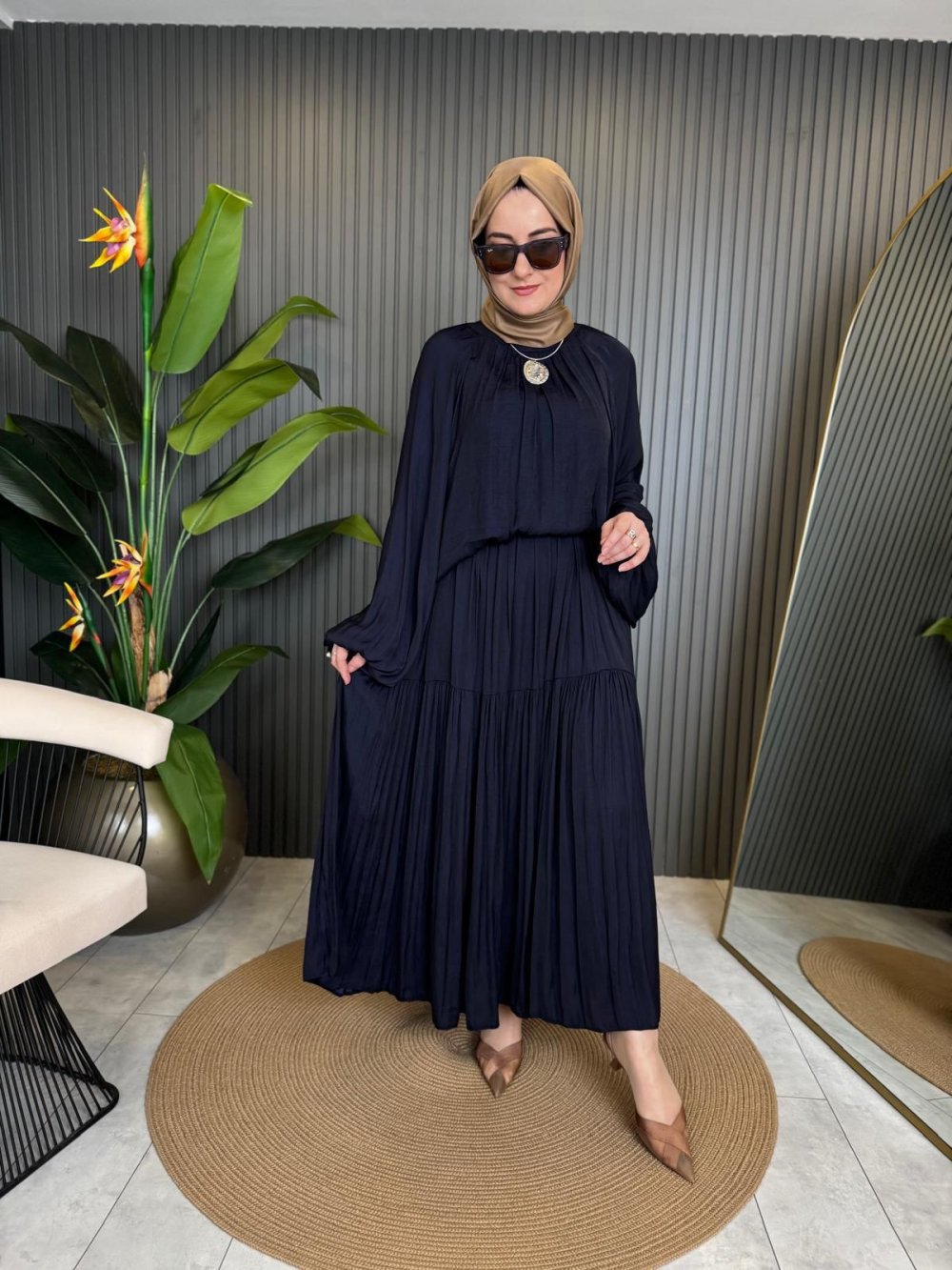 Silk Skirt Set Navy Blue