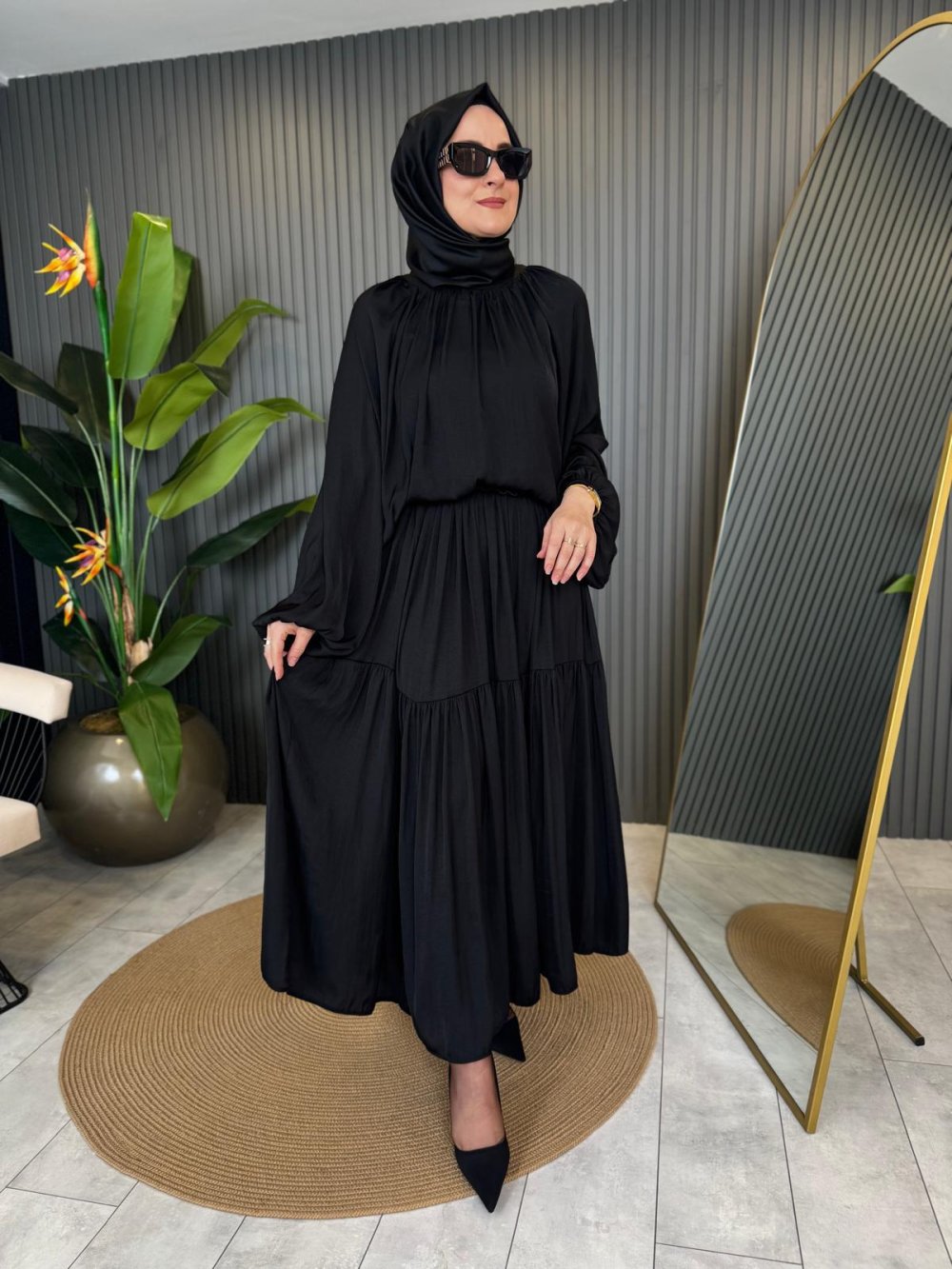 Silk Skirt Set Black