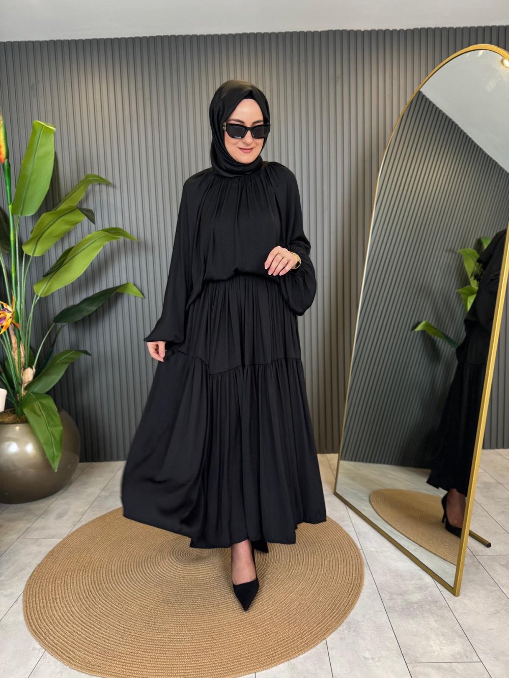 Silk Skirt Set Black