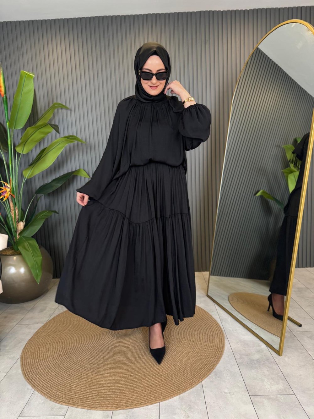 Silk Skirt Set Black