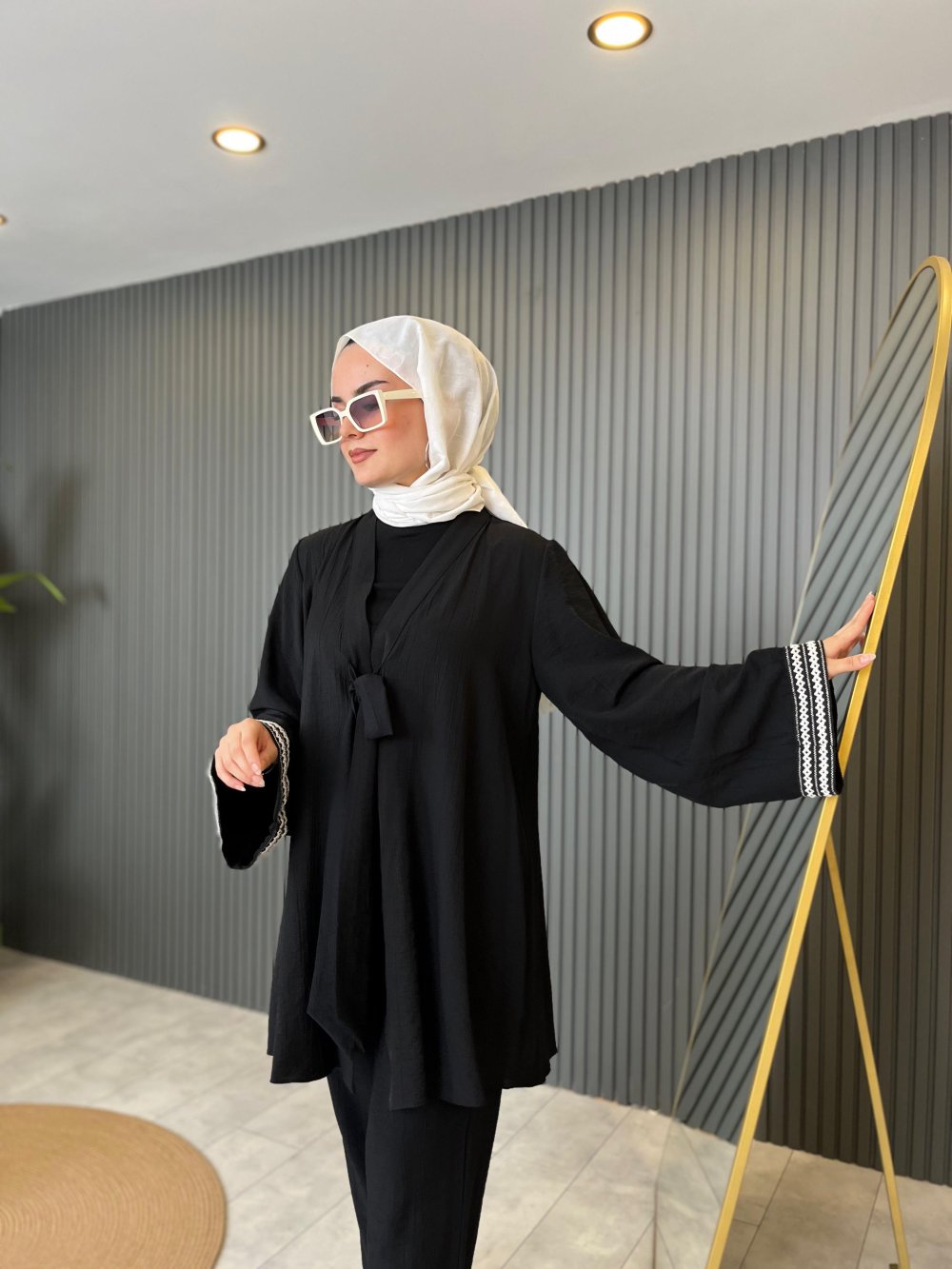 Black Set with Embroidered Sleeves and Pants