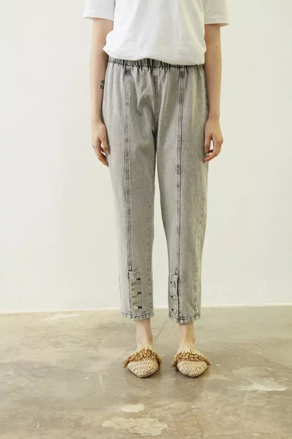 Front Button Denim Pants Gray Gray