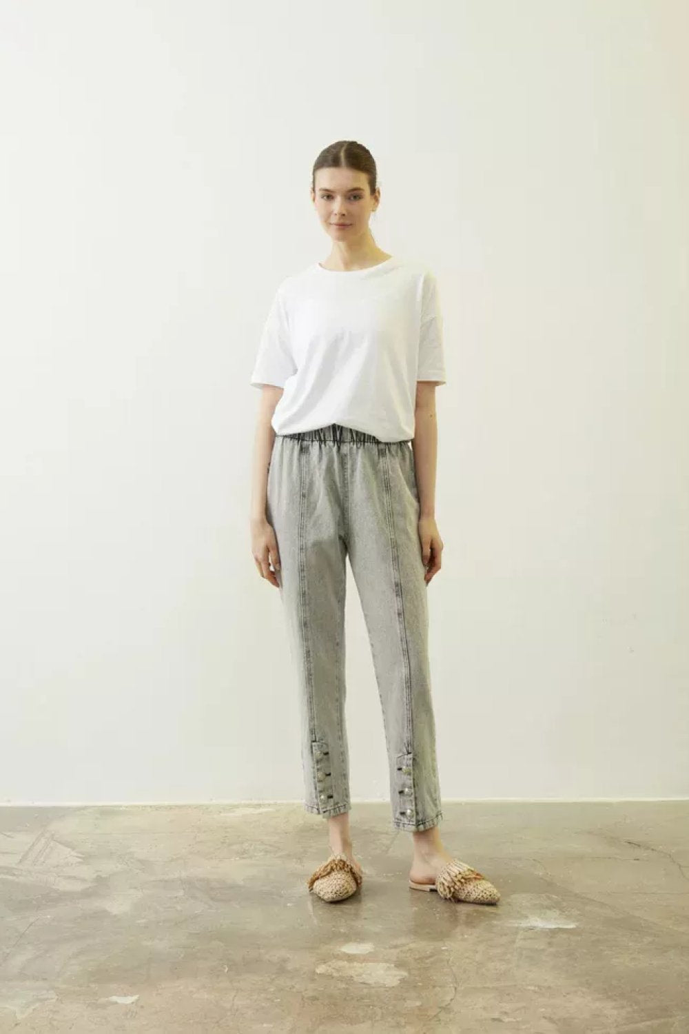 Front Button Denim Pants Gray Gray