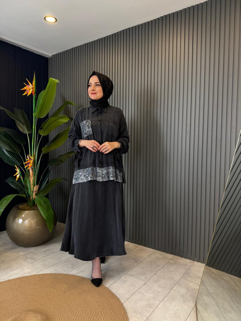 Sequin Embellished Set Black