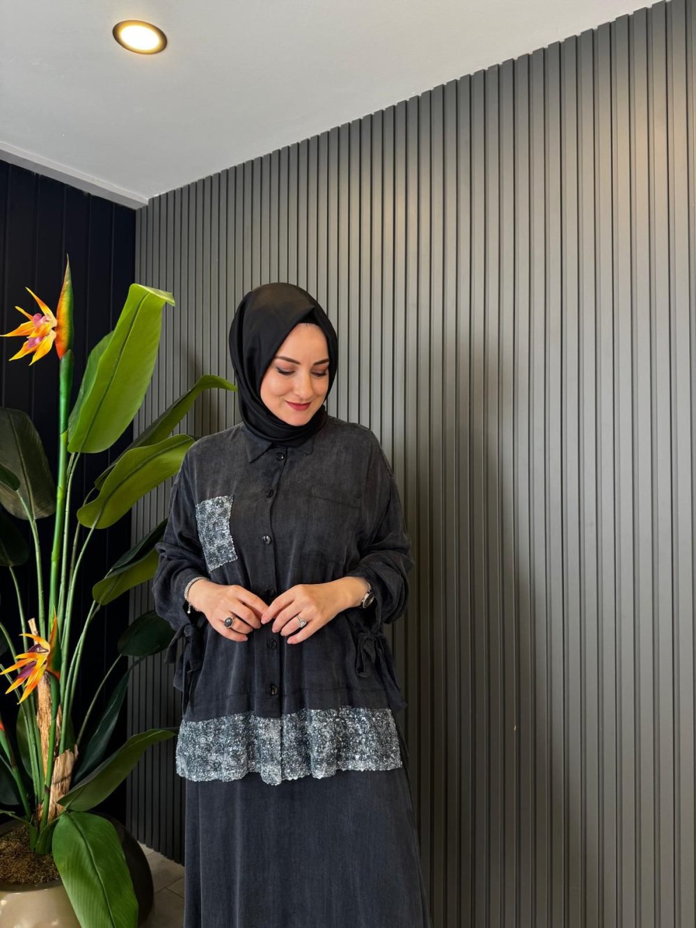 Sequin Embellished Set Black