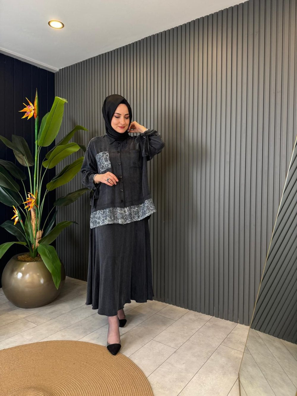 Sequin Embellished Set Black