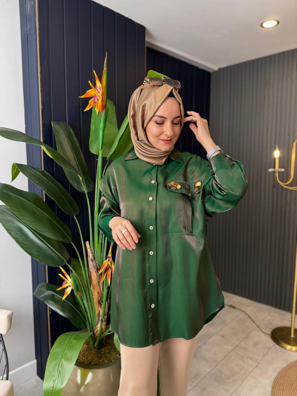 Silvis Stone-Embroidered Tunic Emerald