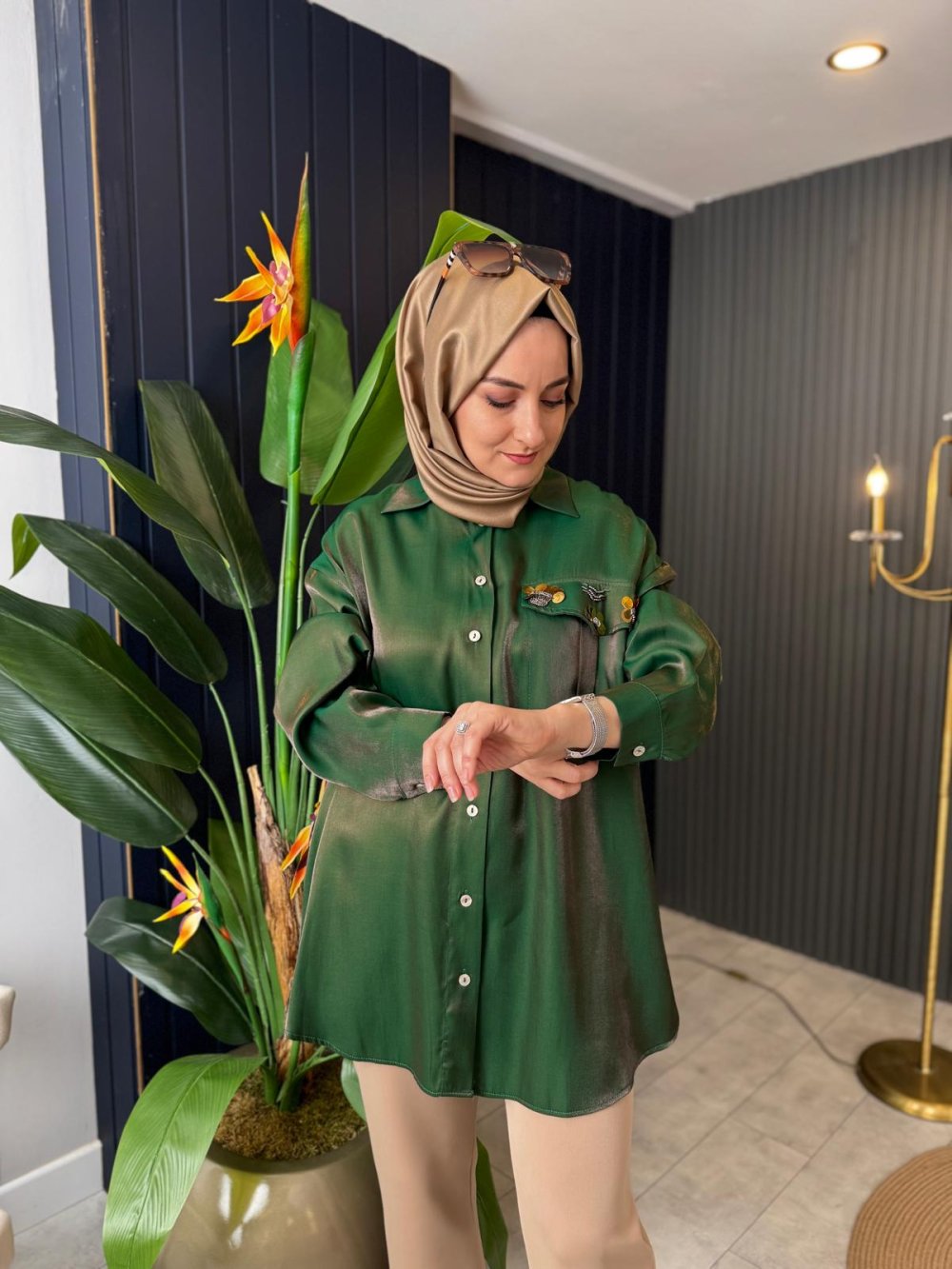 Silvis Stone-Embroidered Tunic Emerald