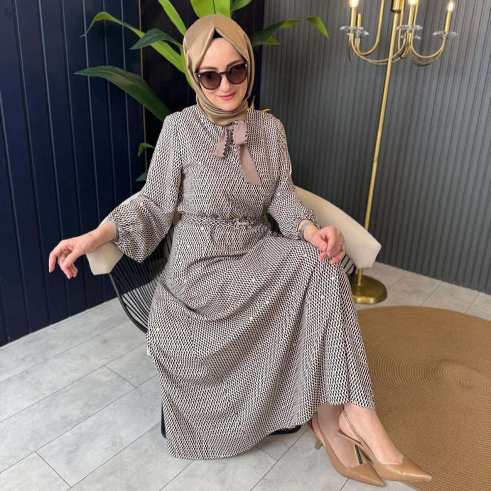 Lace-Up Detail Dress Black-Beige