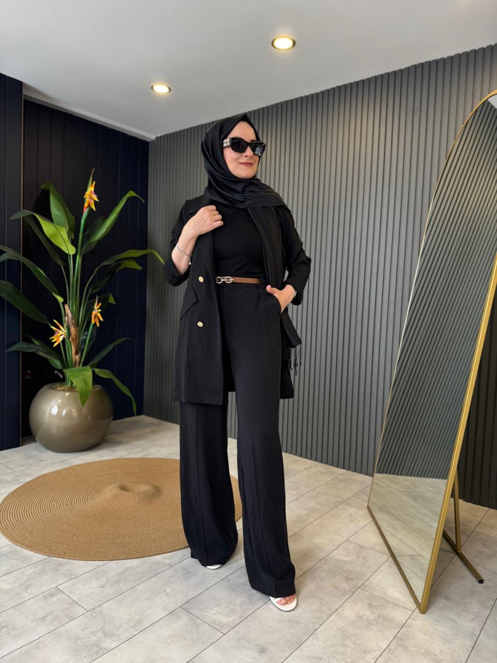 High Waist Belted Pants Black