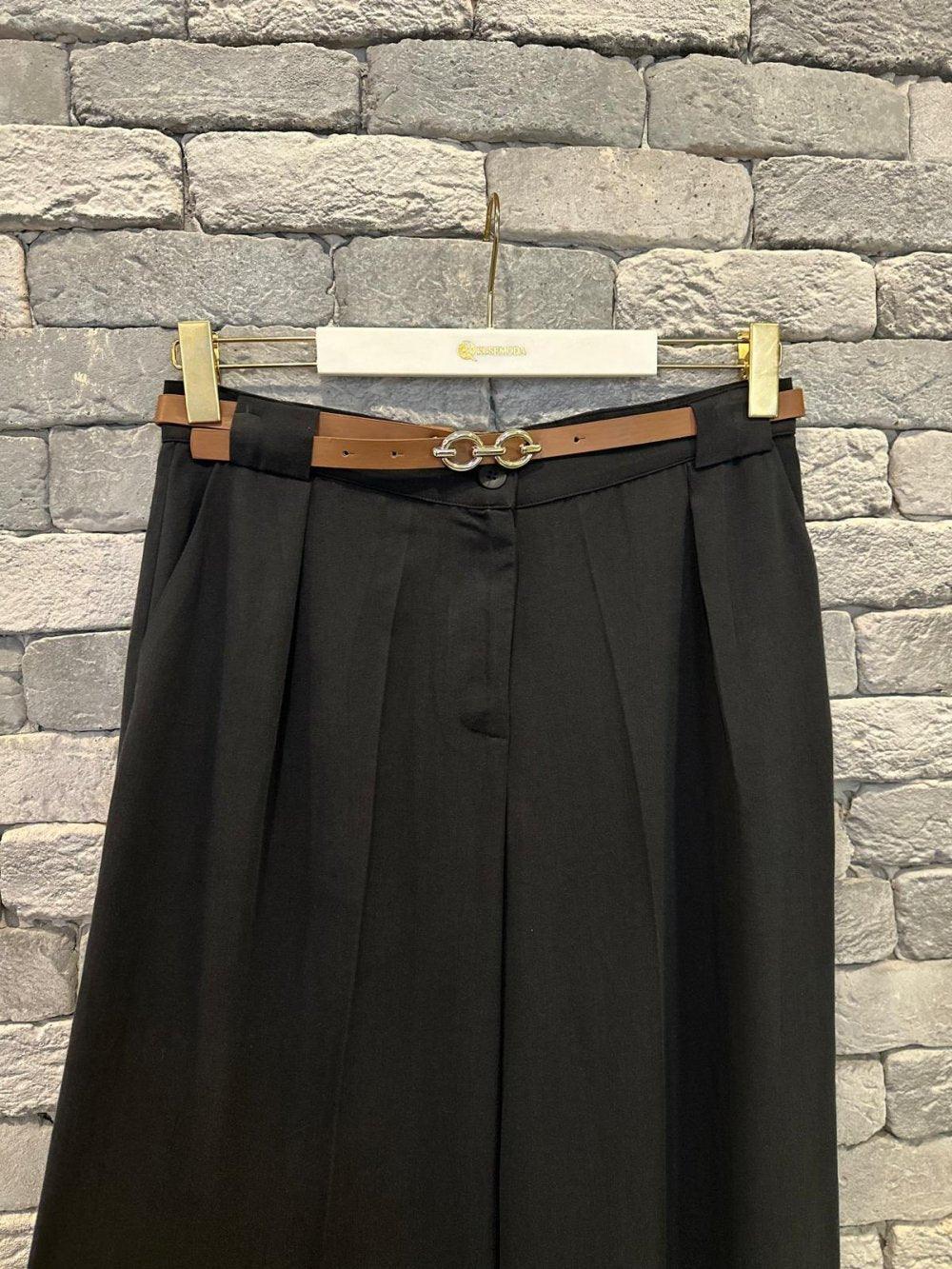 High Waist Belted Pants Black