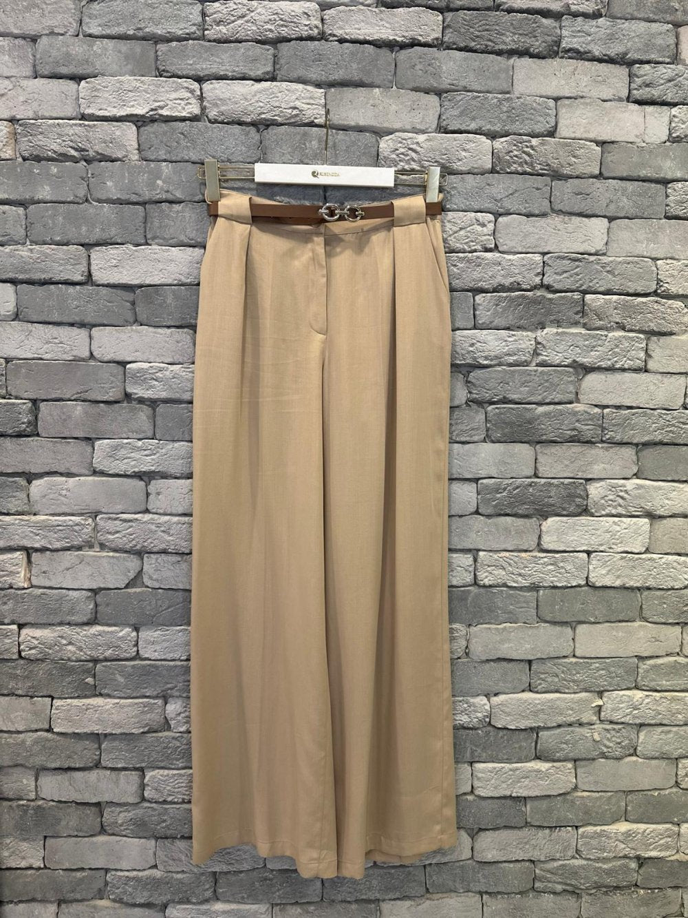 High-Waisted Belted Trousers Beige