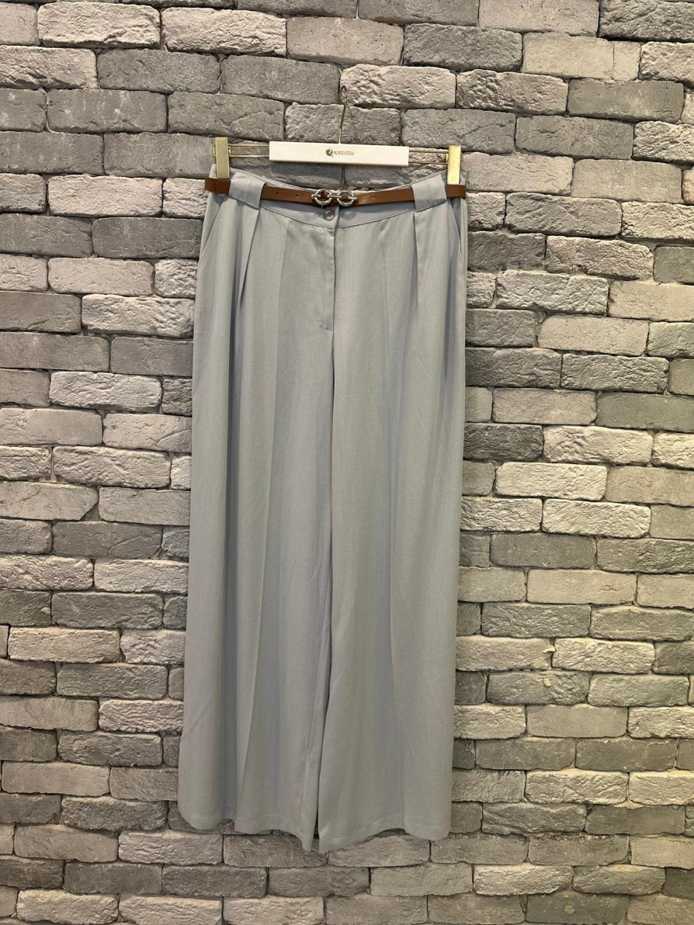 High-Waisted Belted Pants Gray