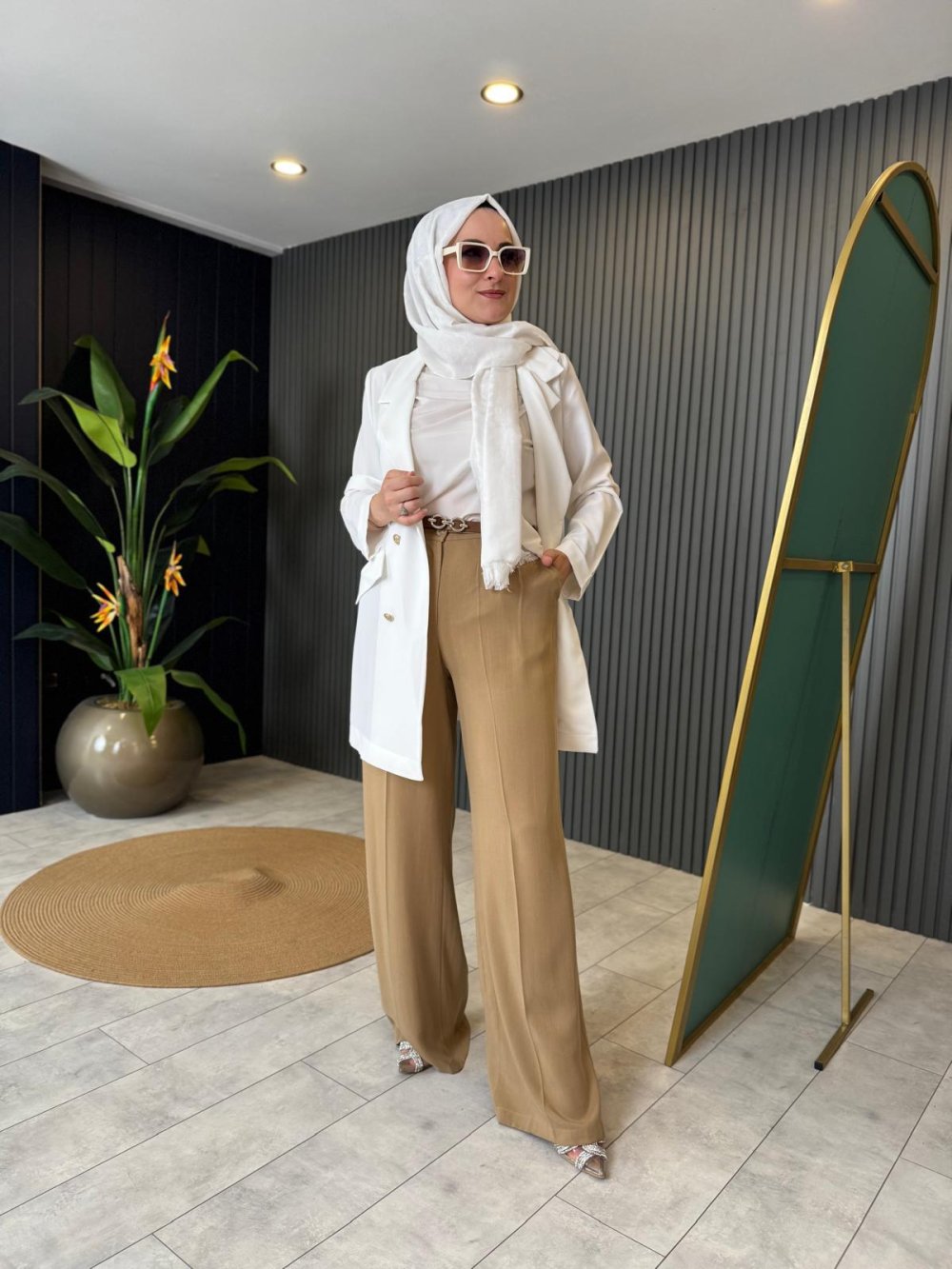 High Waist Belted Pants Camel