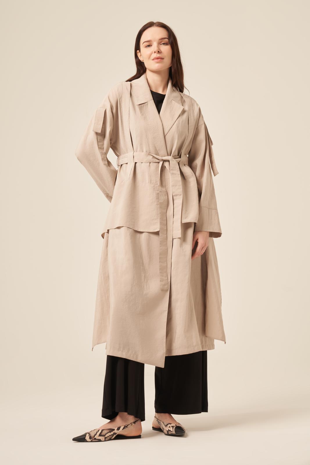 Dubai-Style Open Abaya with Ruffle and Suspender Details