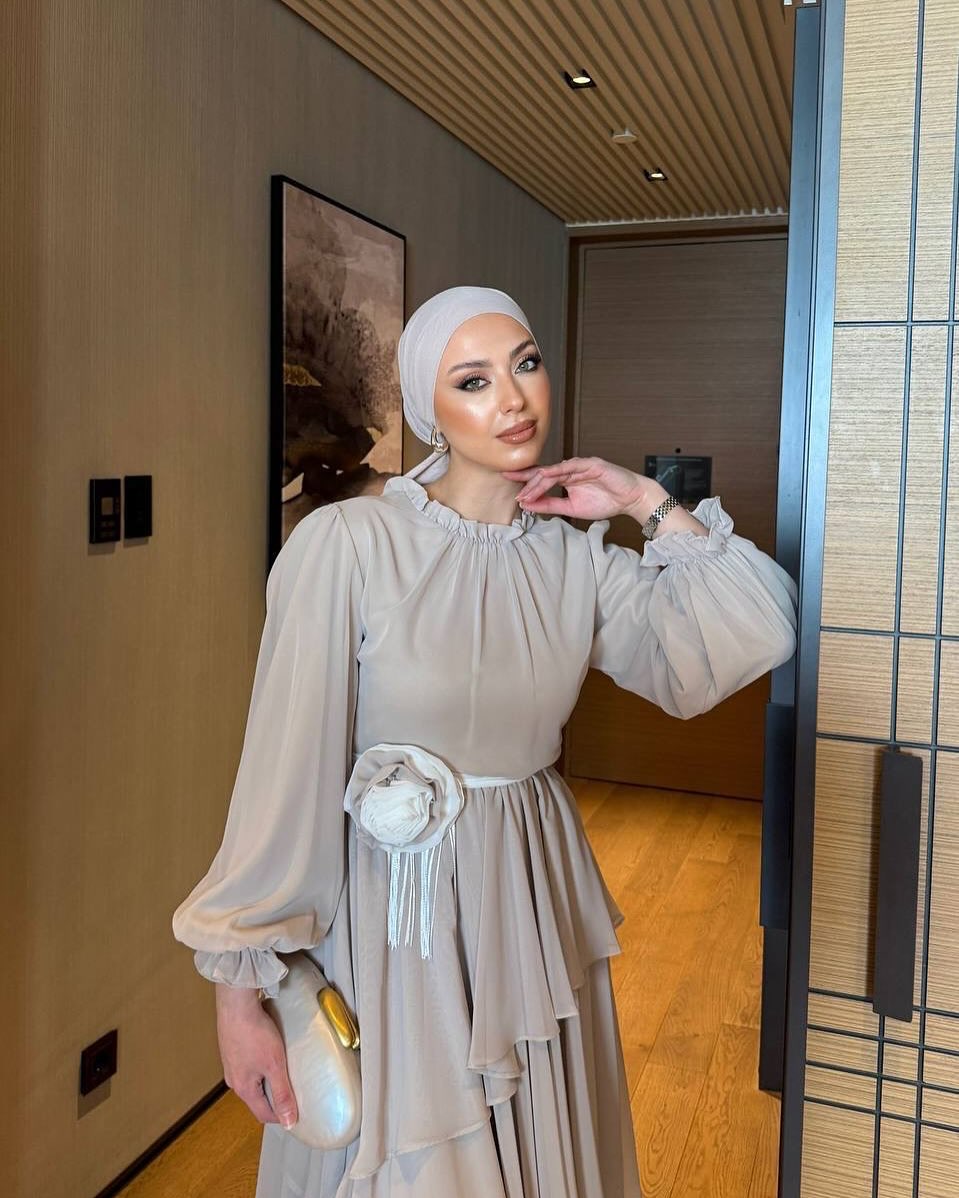 Black/ Beige Tiered Evening Maxi Dress