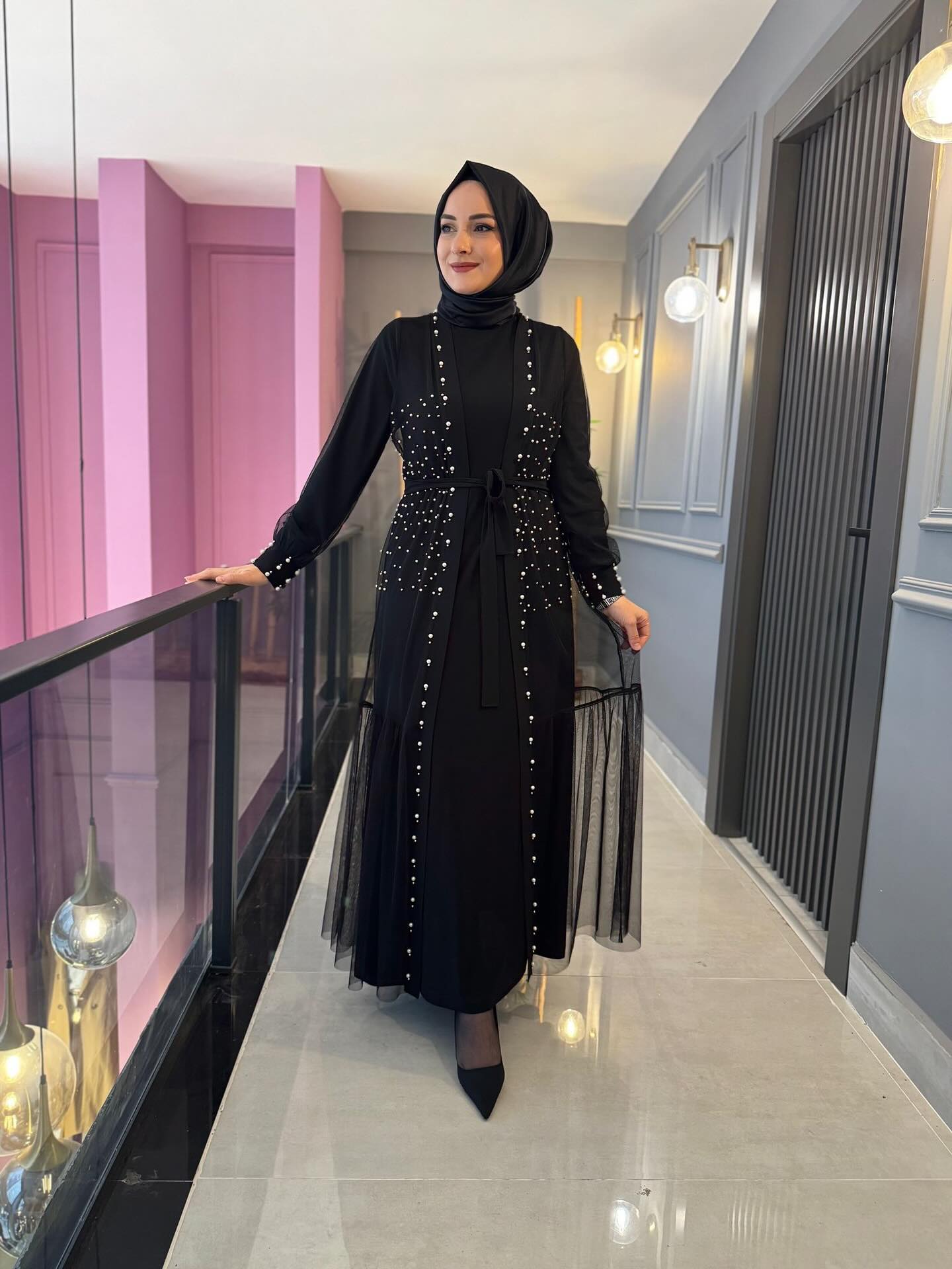 Pearl Dress with Tulle Polka Dot Design