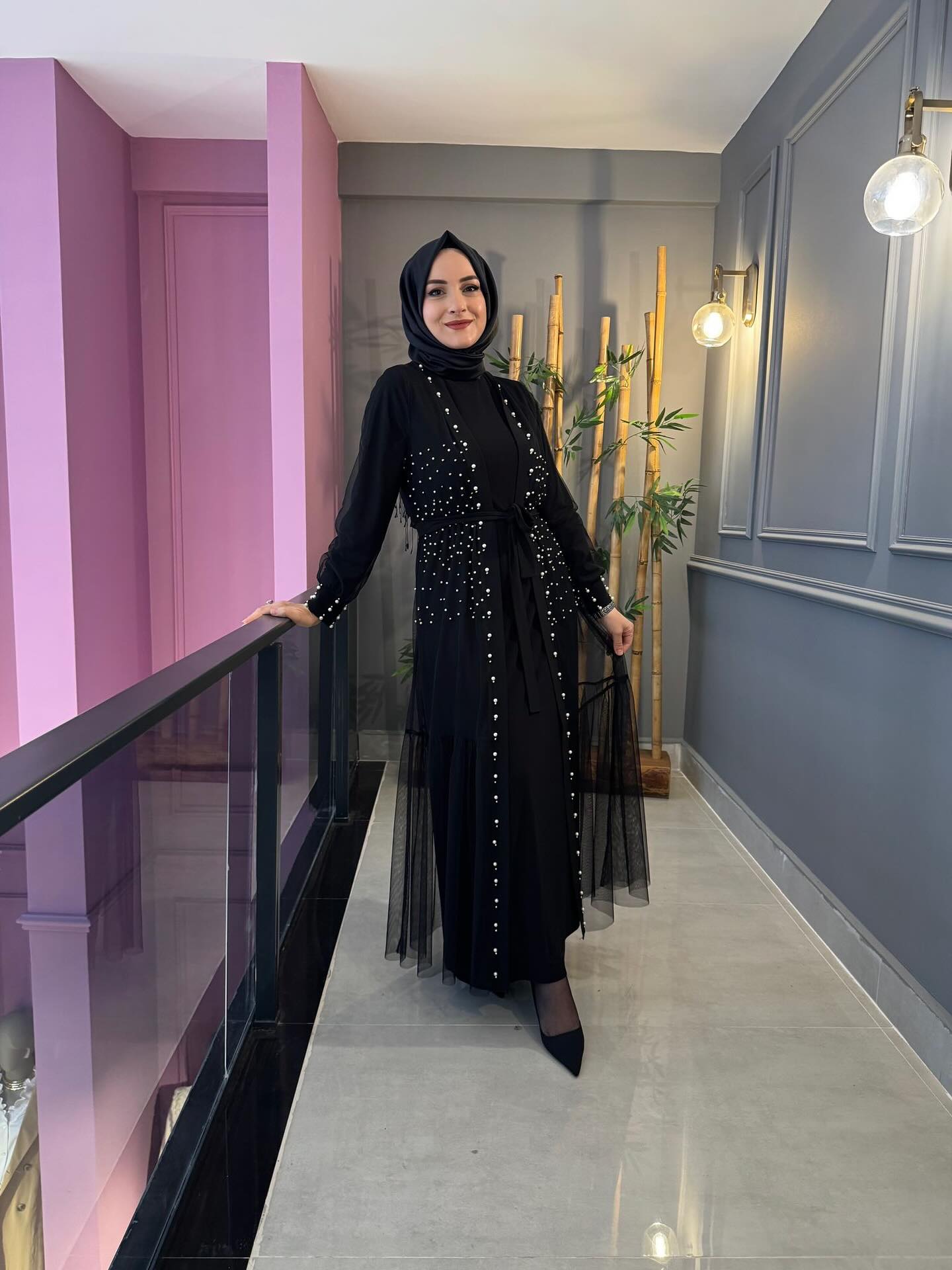 Pearl Dress with Tulle Polka Dot Design