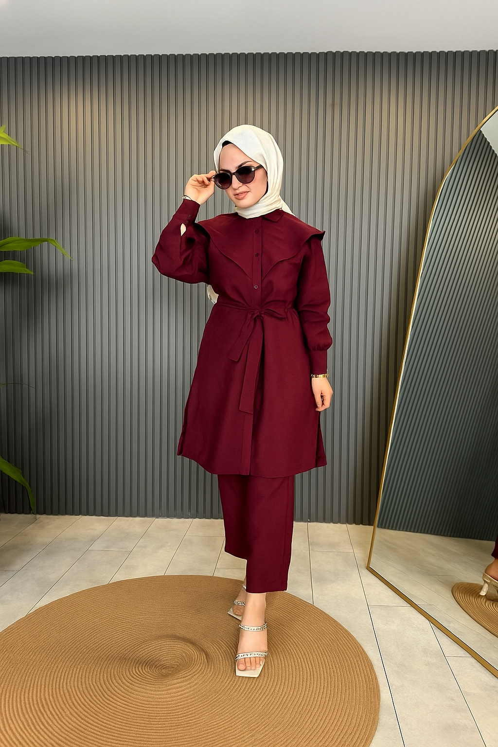 Linen Copper Detail Pants Set