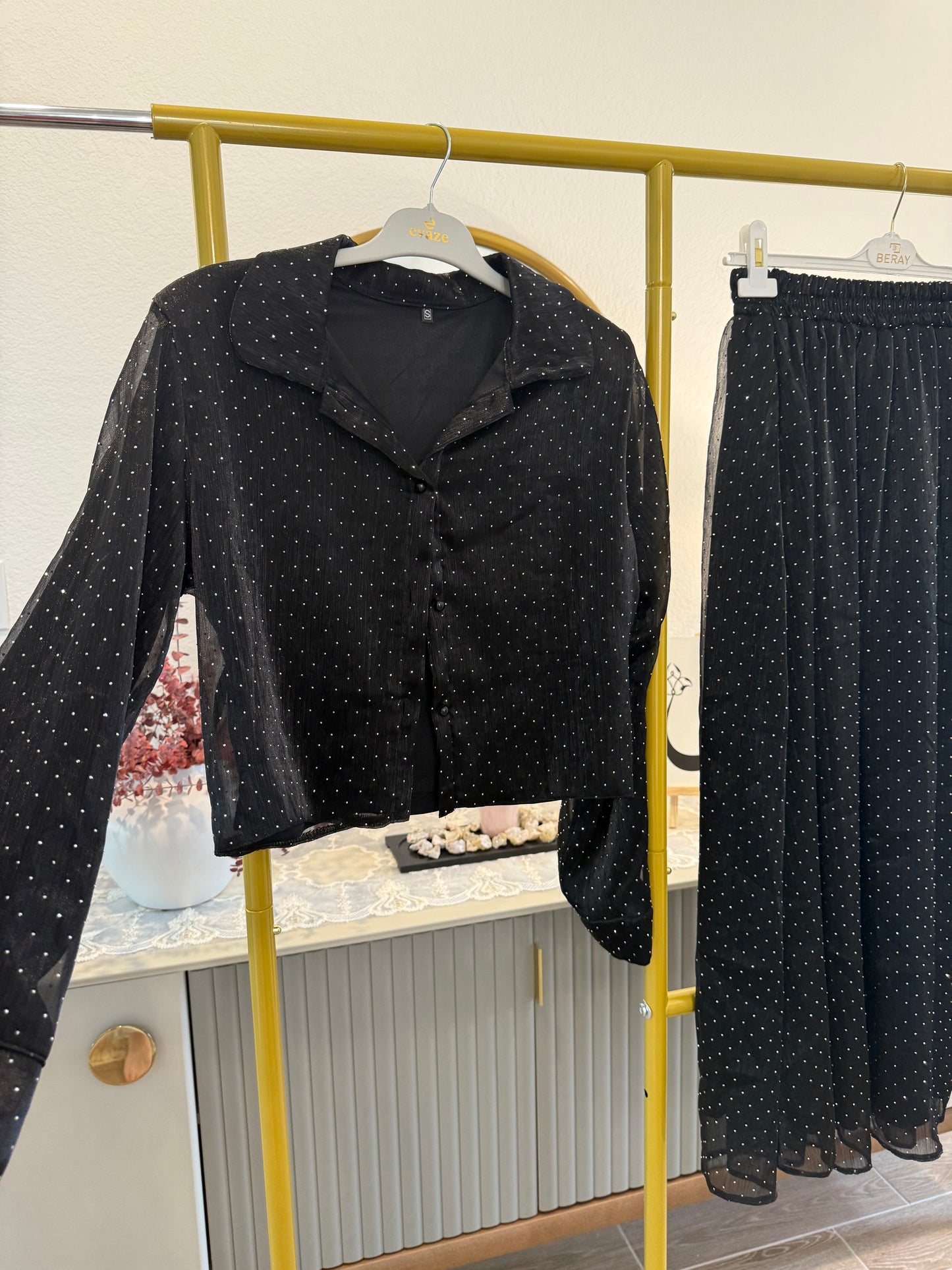 Black Polka-Dot Two-Piece Set
