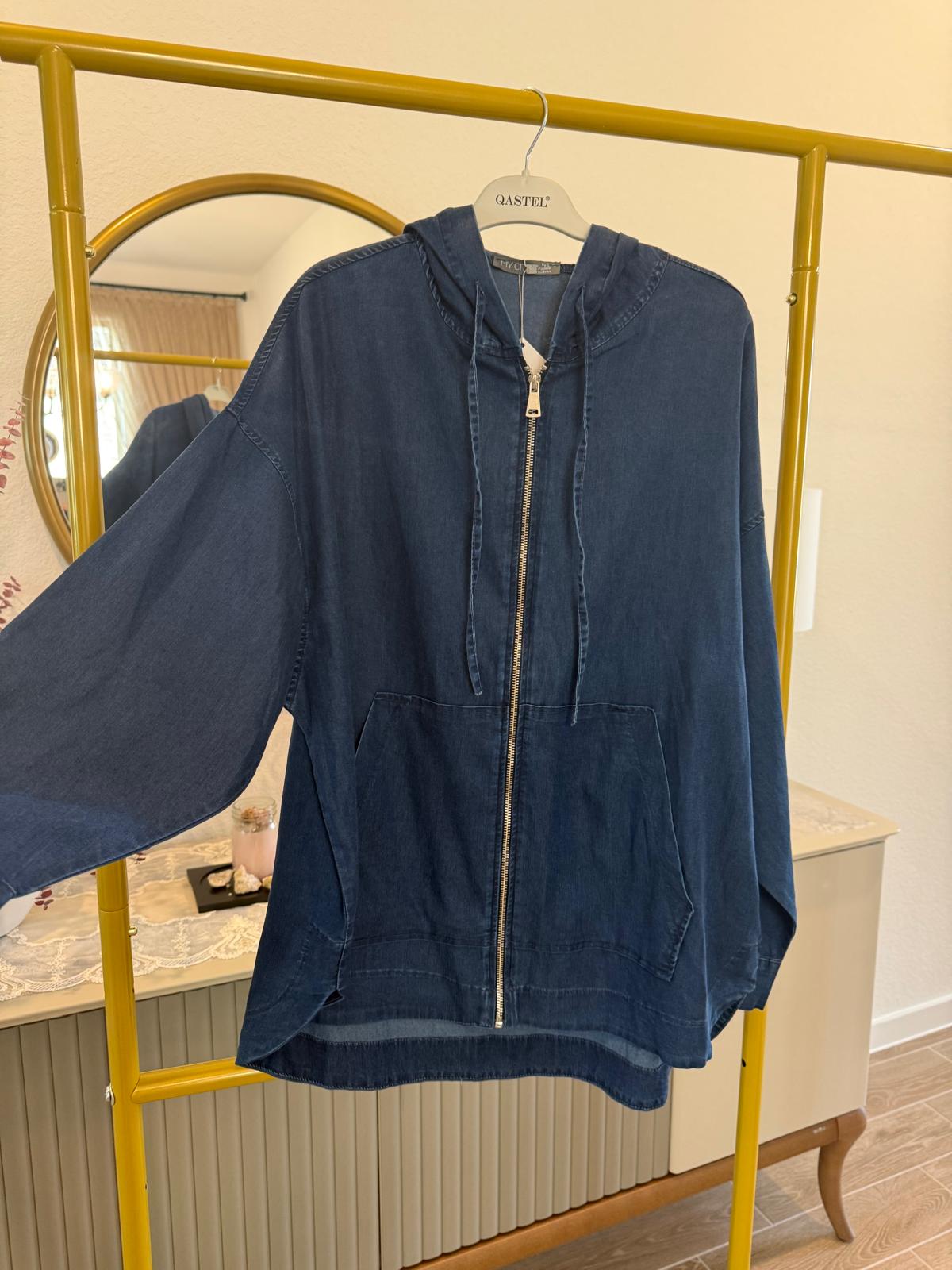 Casual Denim-Style Hoodie Jacket – Navy Blue