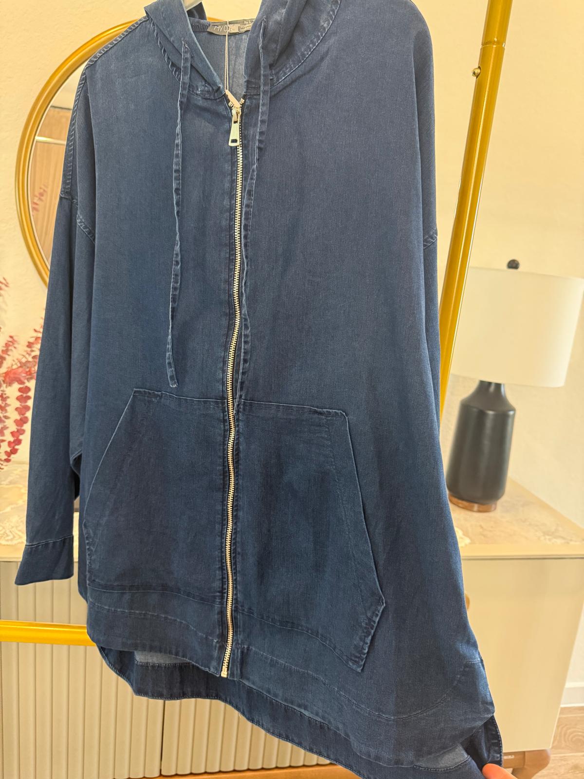 Casual Denim-Style Hoodie Jacket – Navy Blue