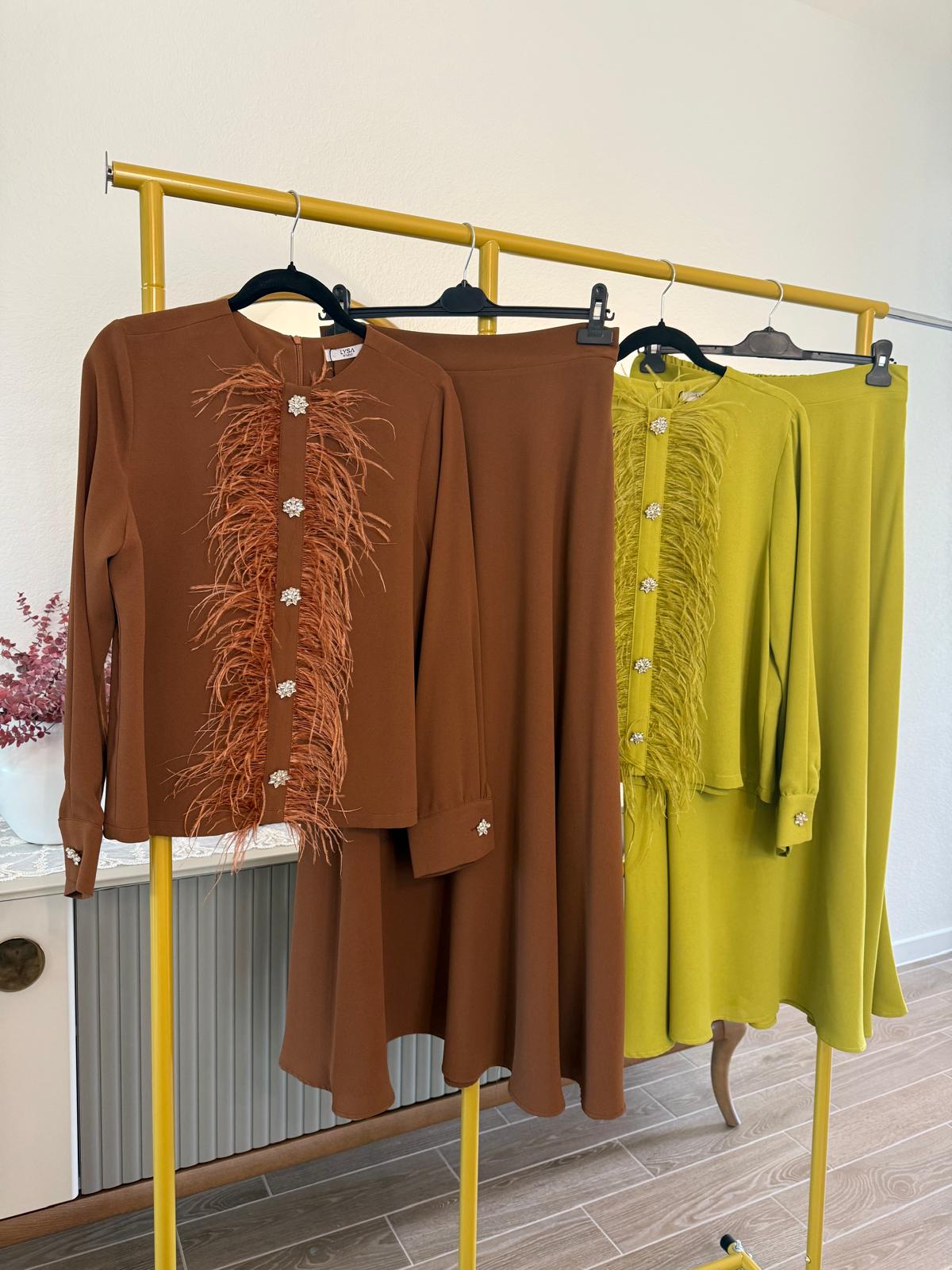 Elegant Two-Piece Set with Feather Detail