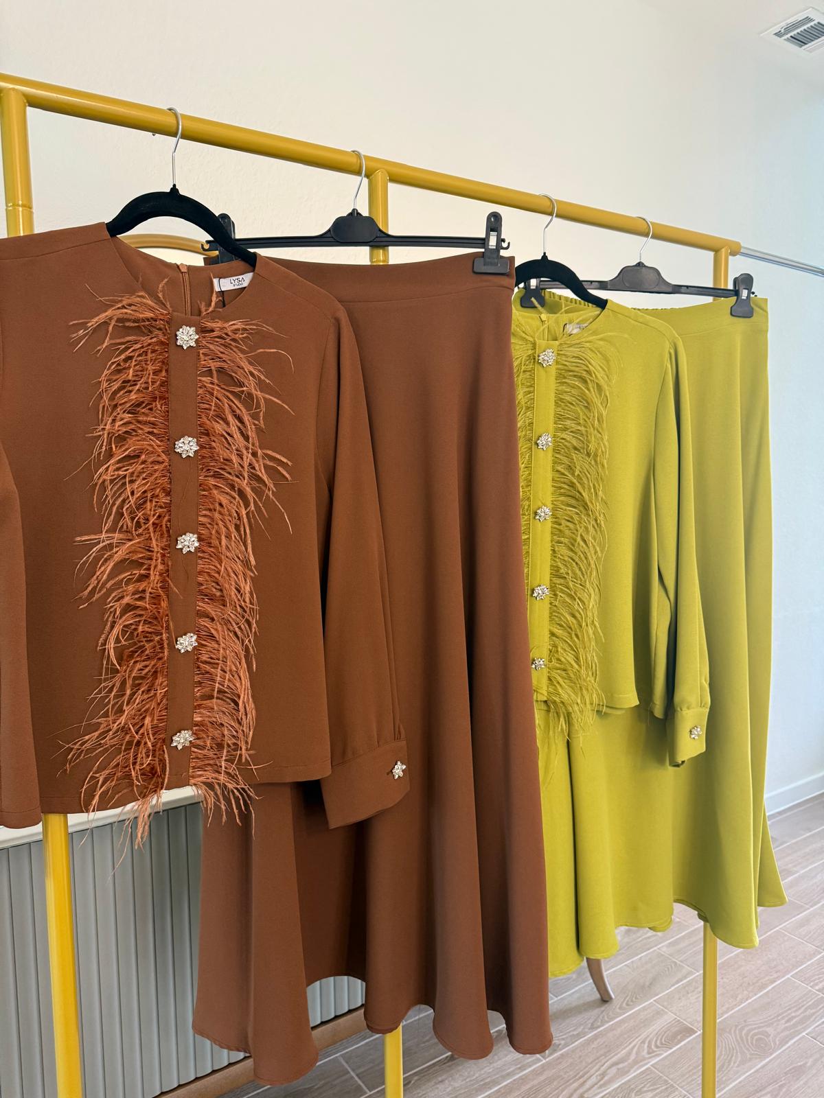 Elegant Two-Piece Set with Feather Detail