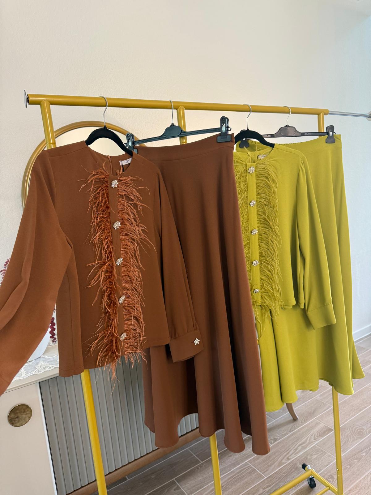 Elegant Two-Piece Set with Feather Detail