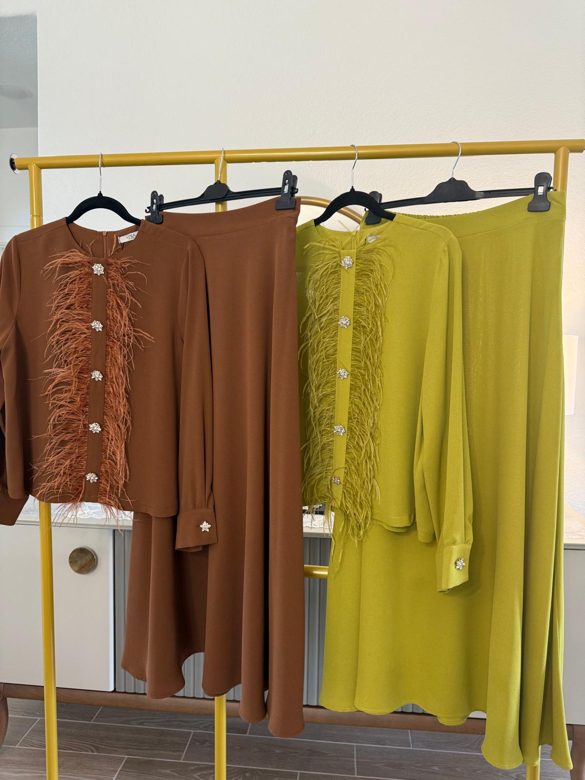 Elegant Two-Piece Set with Feather Detail