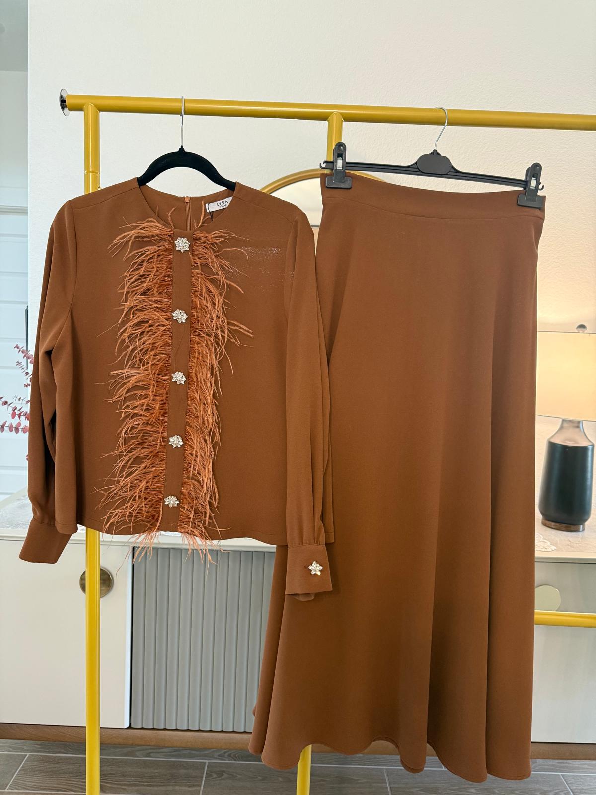 Elegant Two-Piece Set with Feather Detail