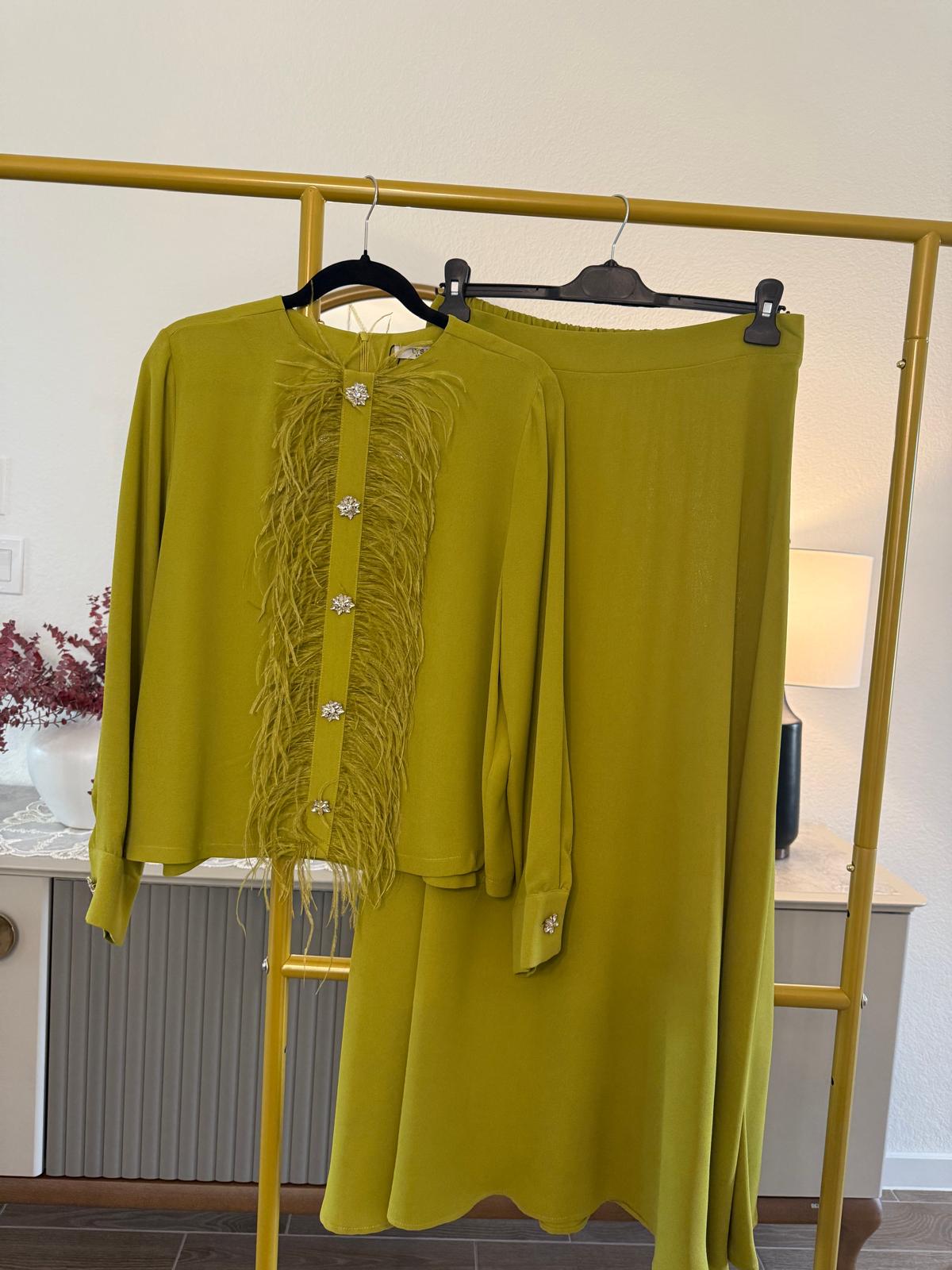 Elegant Two-Piece Set with Feather Detail