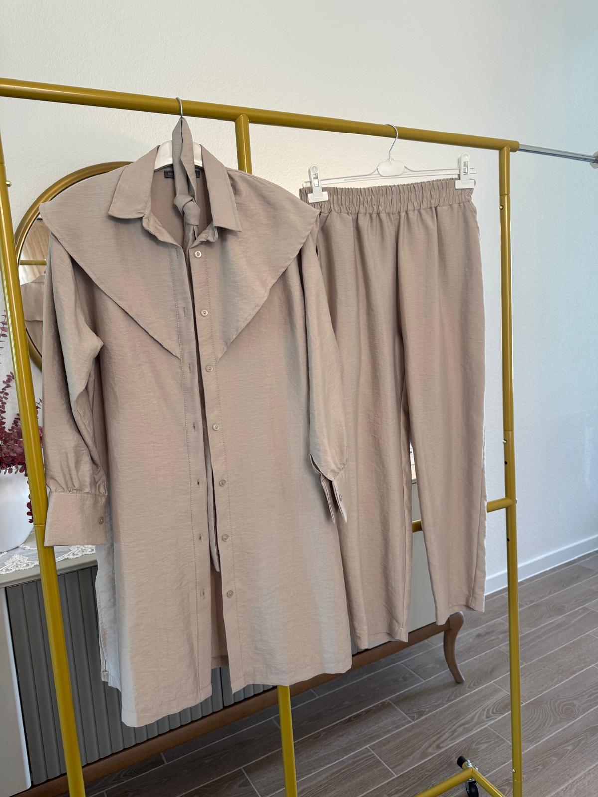 Linen Copper Detail Pants Set