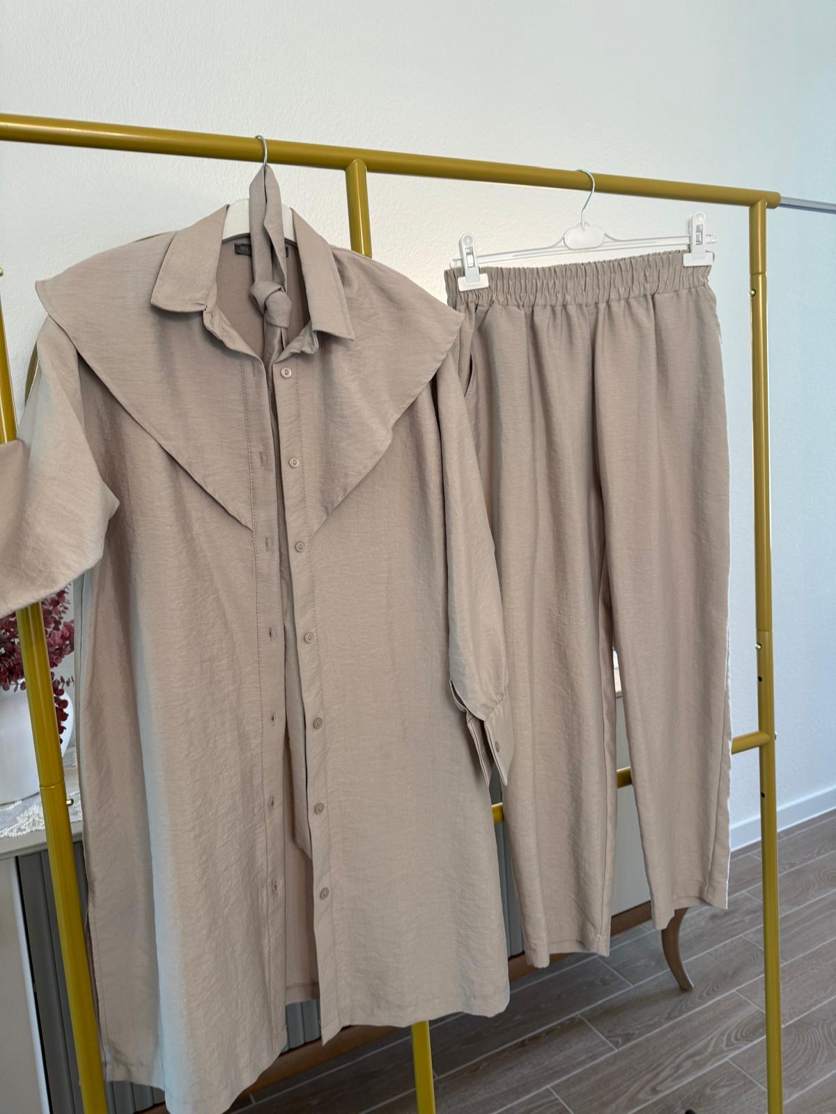 Linen Copper Detail Pants Set